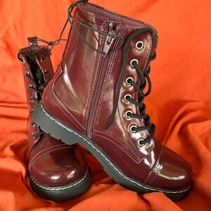 Women's Burgundy Combat Boots
